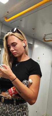 Blonde with bones on her feet