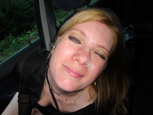 blonde amateur girlfriend gets a facial in a car