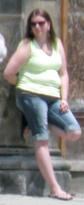 GREAT older HOT bbw woman with belly rolls, tight top FUN