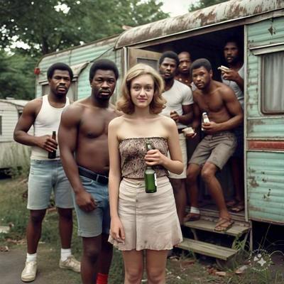 Wife at the trailer park with black  guys