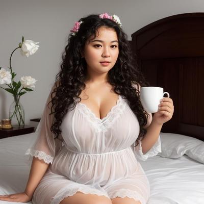 AI - コーヒーを飲みながらナイトガウンを着た女性 5