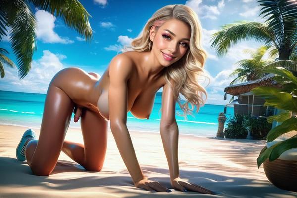 Difusão Estável - Futa - Beach Bimbo - Todos os Quatro - Pênis Pequeno