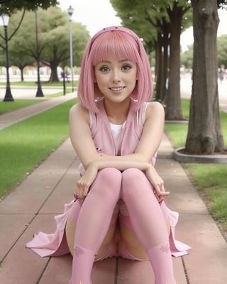 AI Generated 662: cosplay de cabelo rosa no parque