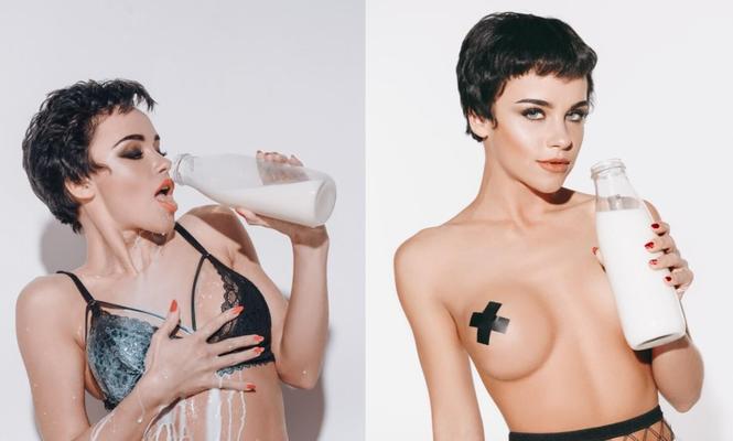 Stock Image Modelos de moda cinta para el cabello corto en la leche de pezón.
