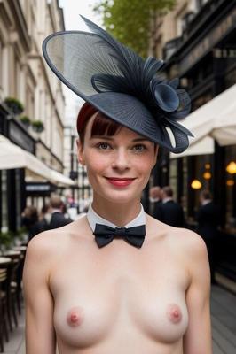 Mujer elegante y elegante parpadeando en público en la ciudad