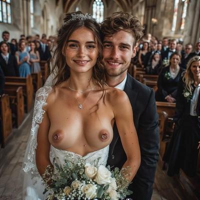 Smiling Brides with Pierced Nipples 