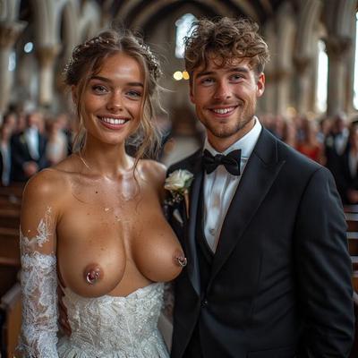 Smiling Brides with Pierced Nipples 