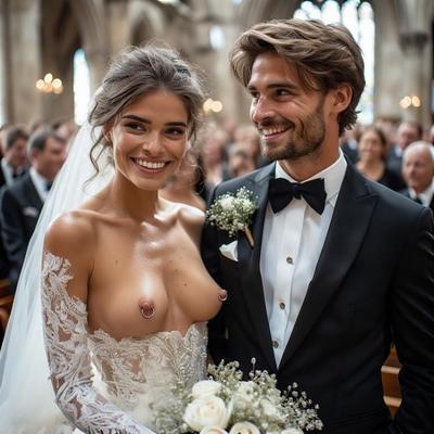 Smiling Brides with Pierced Nipples 