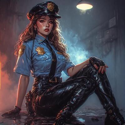Policière asiatique en cuir AI
