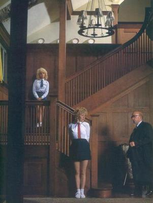 Retro Spanking Blushes picture set two girls hallway