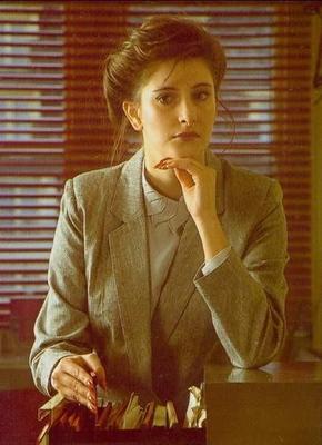 Retro Spanking Janus Career girl gray shirt suit in office