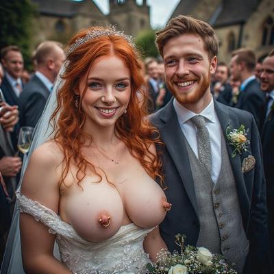 Smiling Brides with Pierced Nipples 