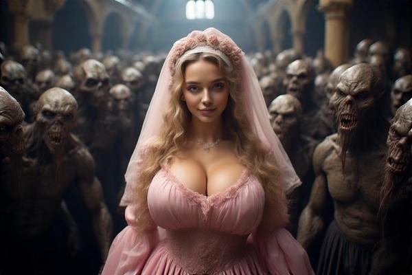 AI Sexy woman in the hall of monsters
