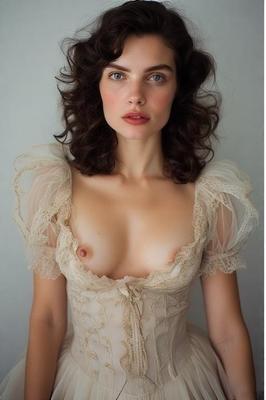 Mujeres femeninas con delicado vestido vintage