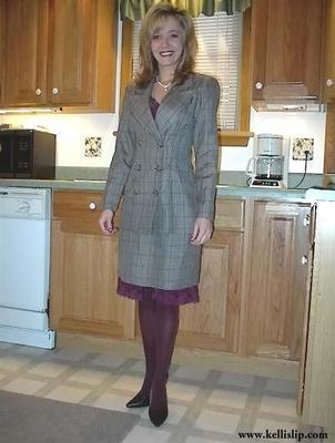 Kelli Unknown set Grey suit, purple full slip