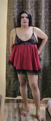 Travesti Monica Red Babydoll Conjunto ENORME