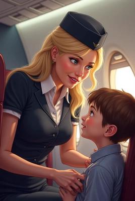 かなり大きな胸の航空会社のホステス
