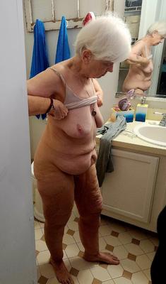 old pig showing her old saggy tits