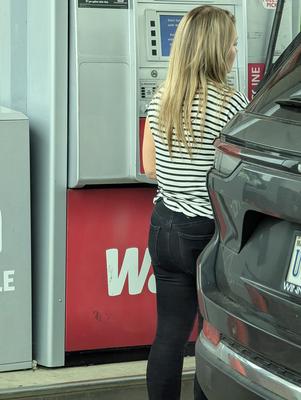 Cute blonde at gas station 