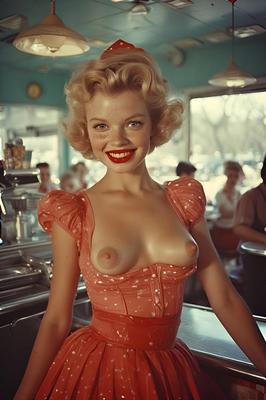 Ai mignon fille vintage avec des seins de sucre