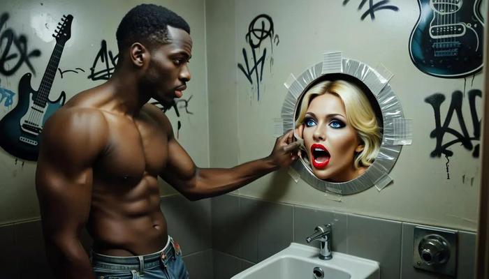 AI Gloryhole dans les toilettes pour hommes au centre de réfugiés