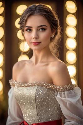In an elegant dress