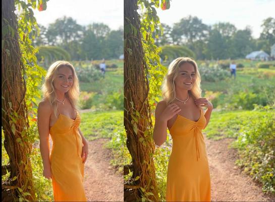 pretty blonde flashes outdoors