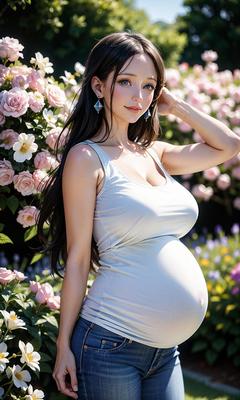 私の妊娠中のガールフレンドは、庭で濡れておしっこをしています