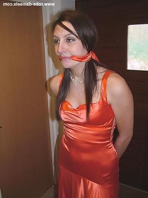 Manda Marie Bound in Orange Satin Robe